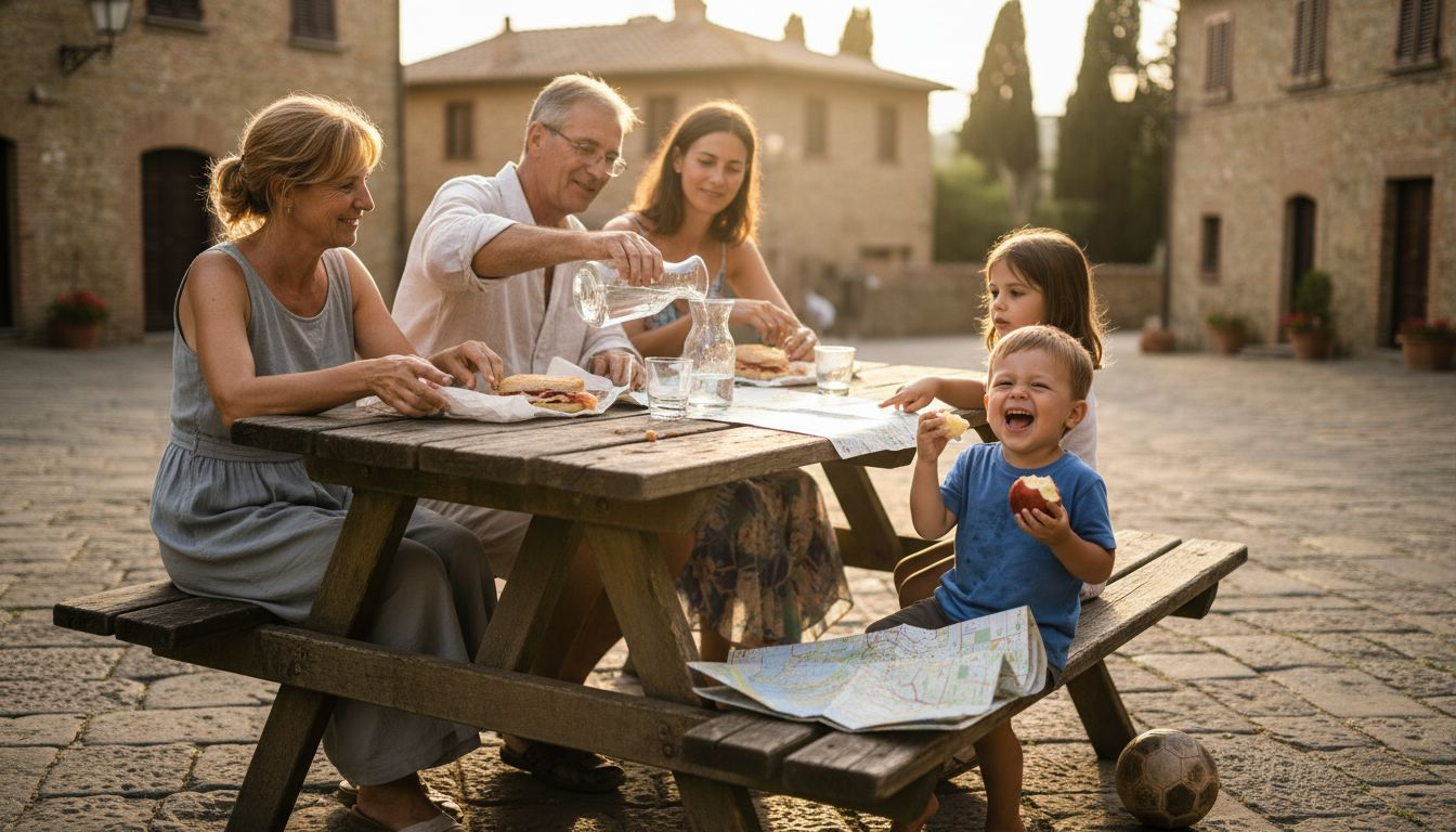 Family tour picnic in Tuscany square