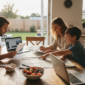 Family planning summer vacation at kitchen table