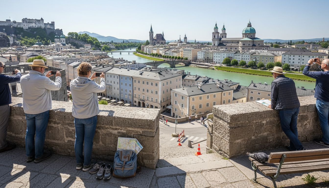 Salzburg Old Town and visitors from above