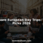 Group planning European day trips at outdoor café