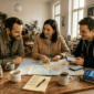 Friends planning Europe trip at kitchen table