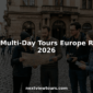 Travelers planning multi-day Europe tour on plaza
