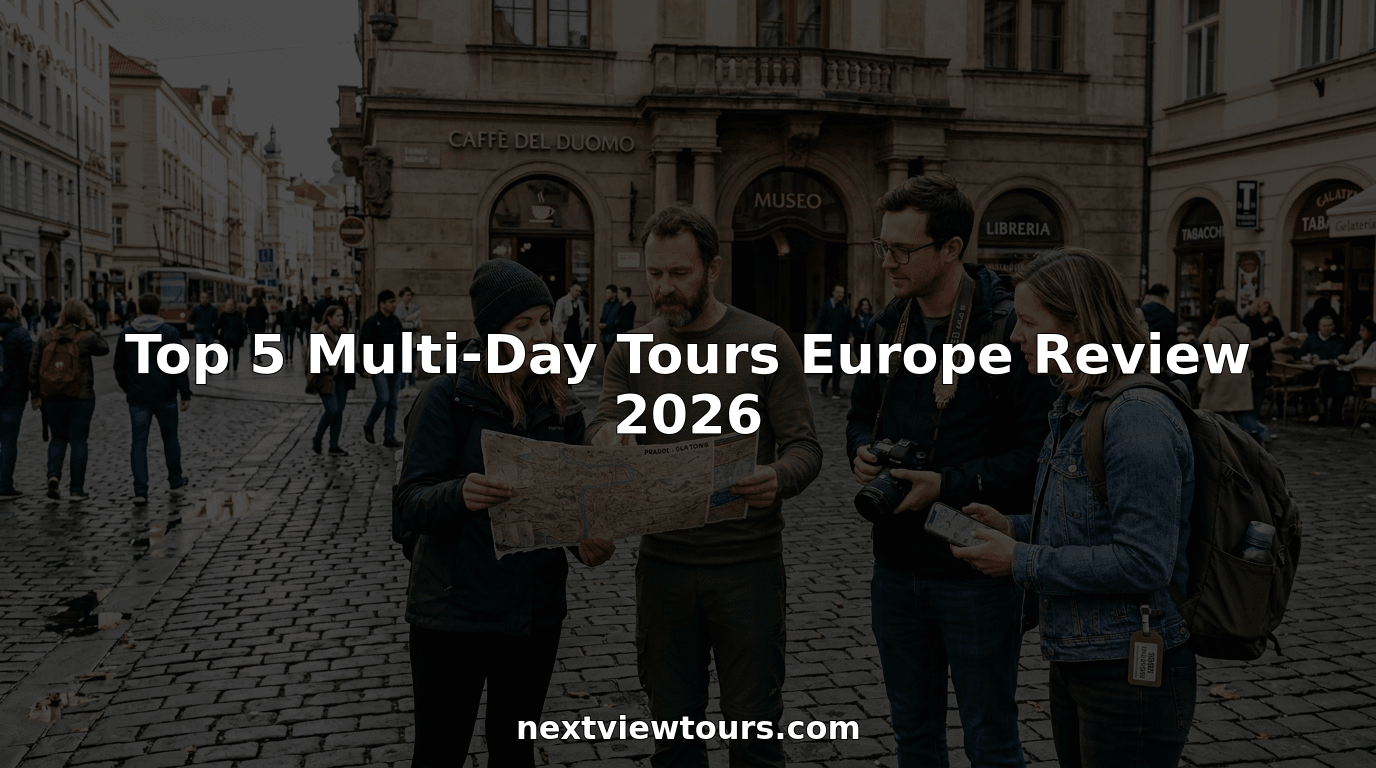Travelers planning multi-day Europe tour on plaza