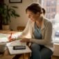 Traveler planning Europe route at kitchen table