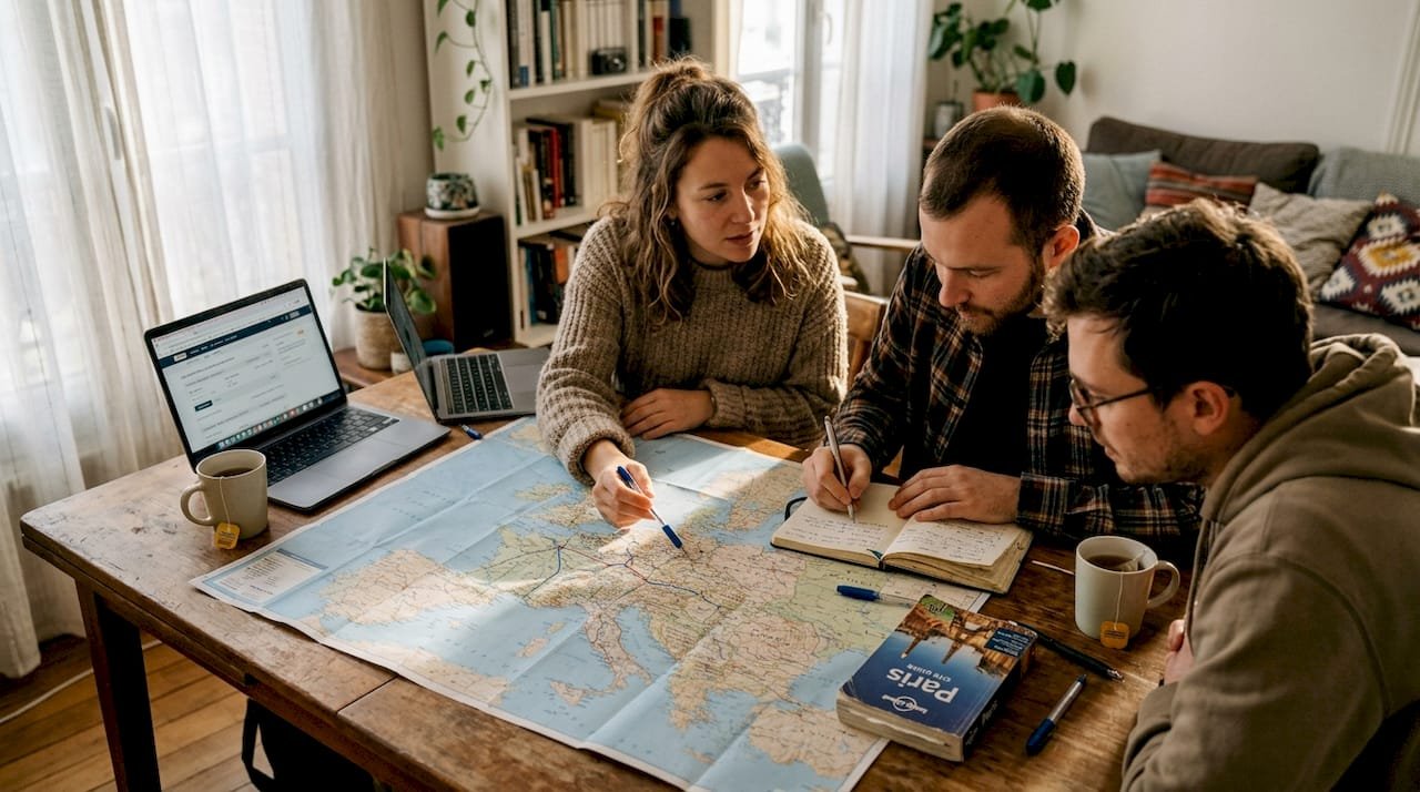 Travelers planning multi-country Europe tour together