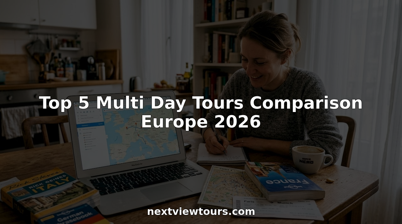 Woman planning Europe multi day tour at kitchen table