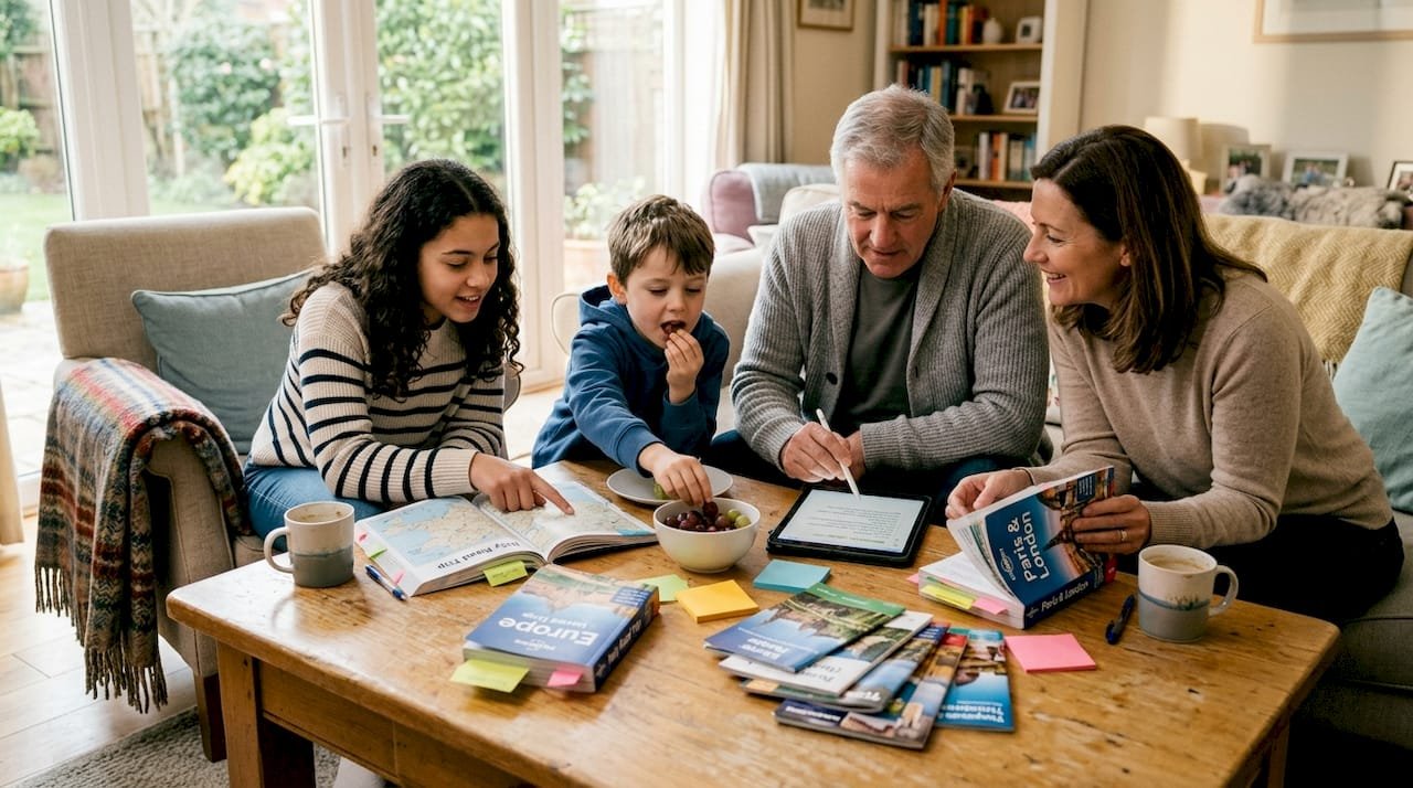 Family planning European trip together at home