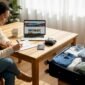 Woman preparing European packing checklist at kitchen table