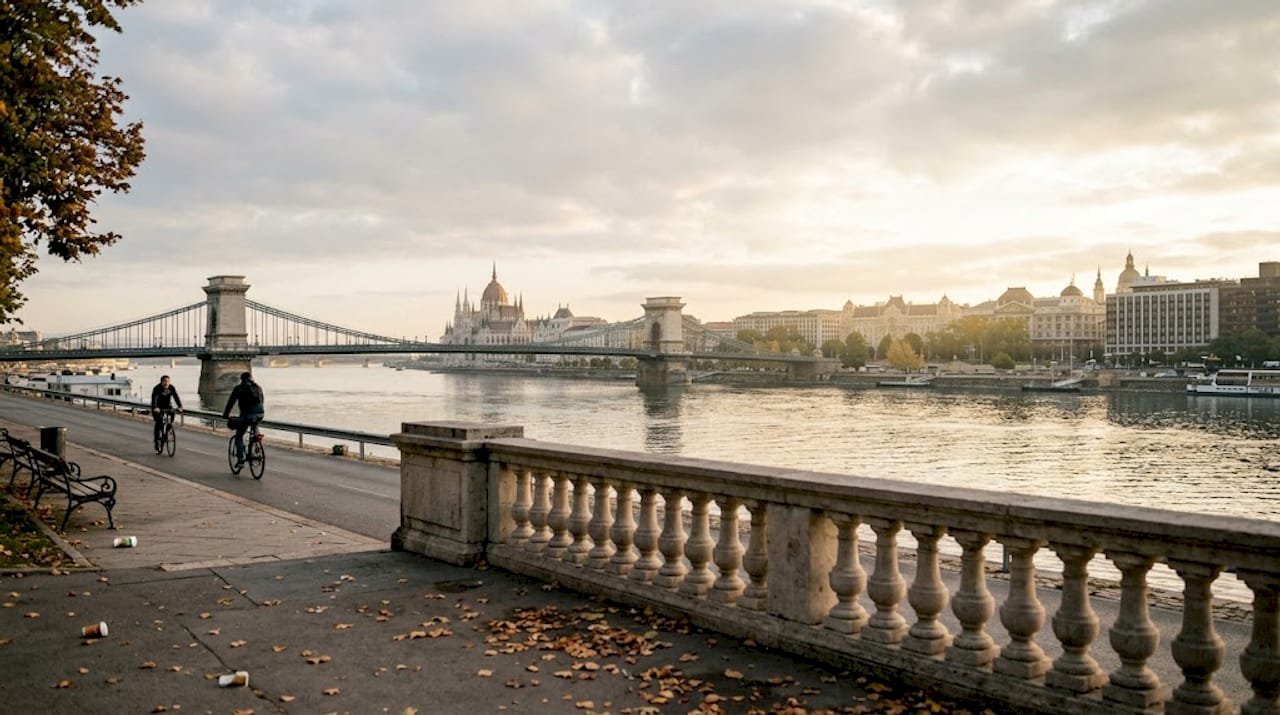 Morning Budapest cityscape across Danube River