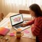 Woman planning itinerary at apartment table