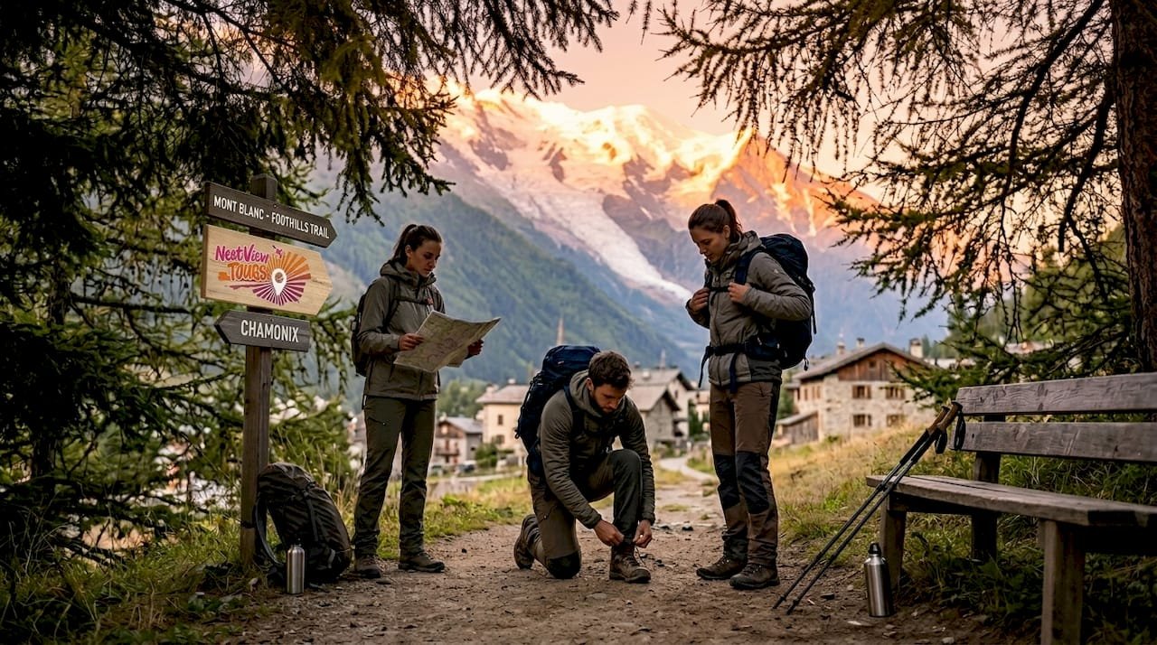 Hikers preparing on European mountain trail