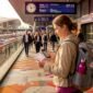 Traveler checking ticket at Vienna Hauptbahnhof