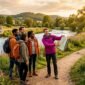 Travelers walking eco-friendly nature tour