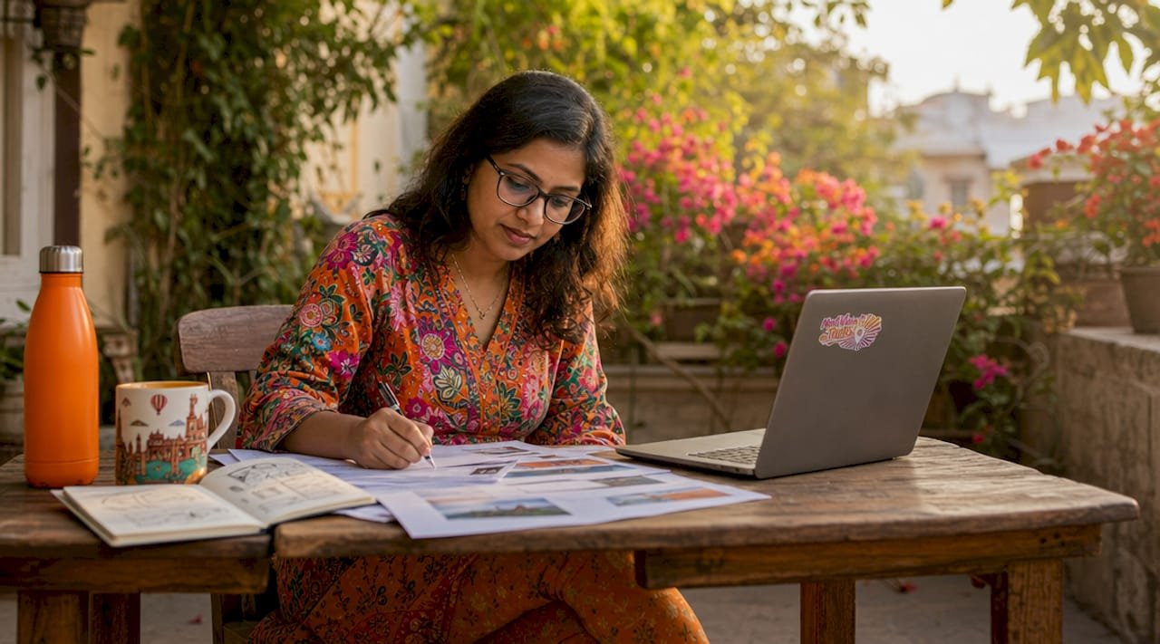 Travel expert reviewing itinerary documents