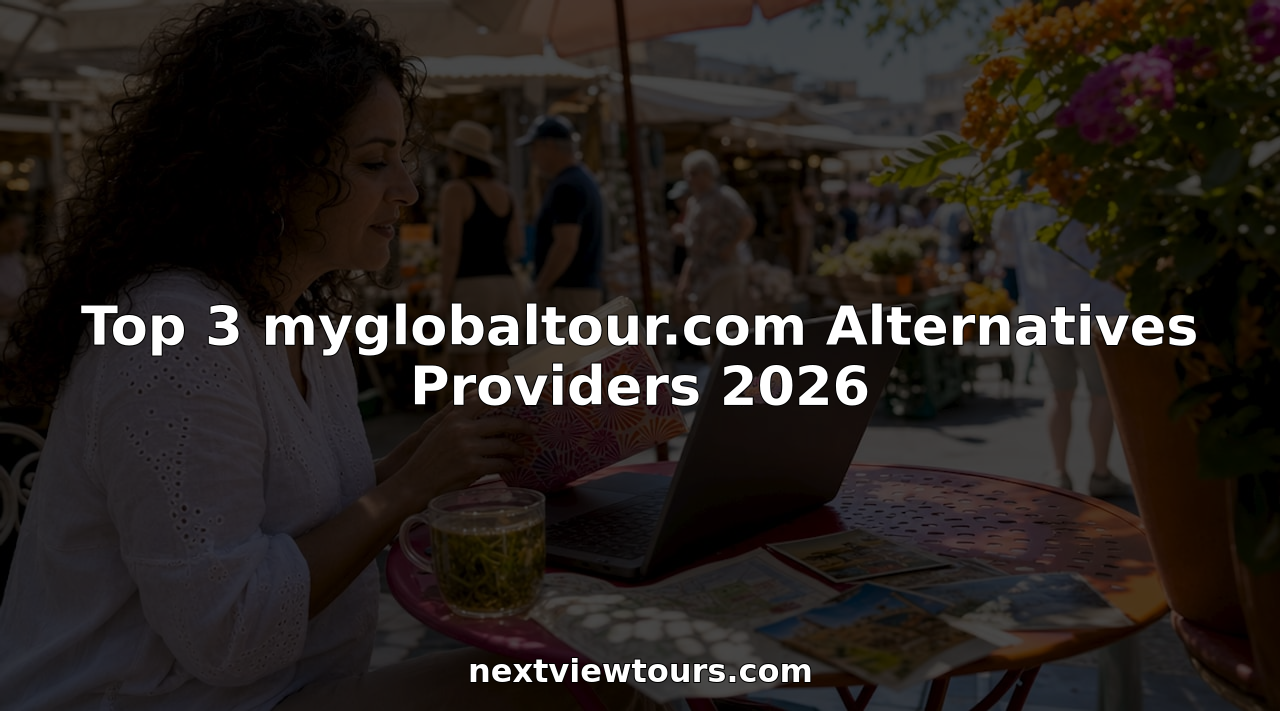 Woman planning European tours with laptop and brochures