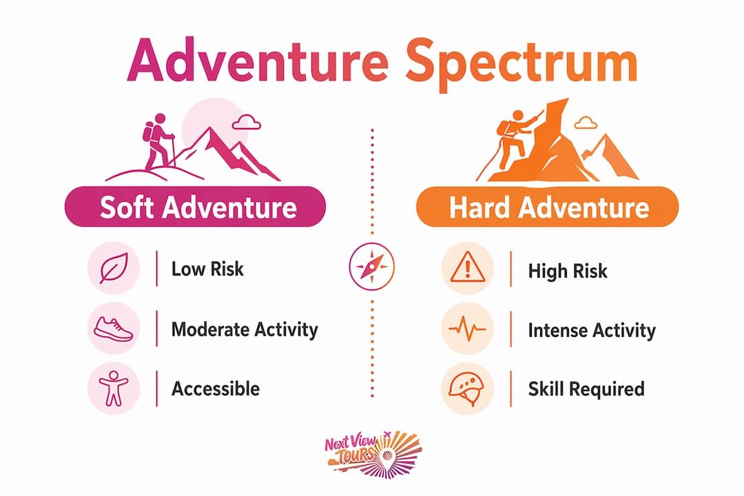 Infographic comparing soft and hard adventure travel