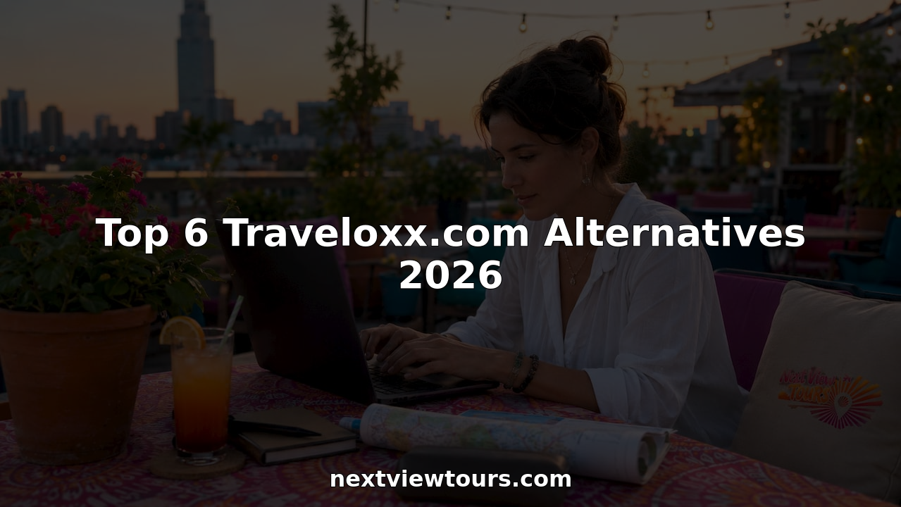 Woman planning travel on laptop in café
