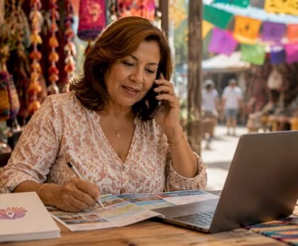 Travel agent consulting customer over phone