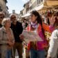 Female tour guide leading city walking tour