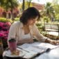 Traveler planning Europe trip itinerary in café