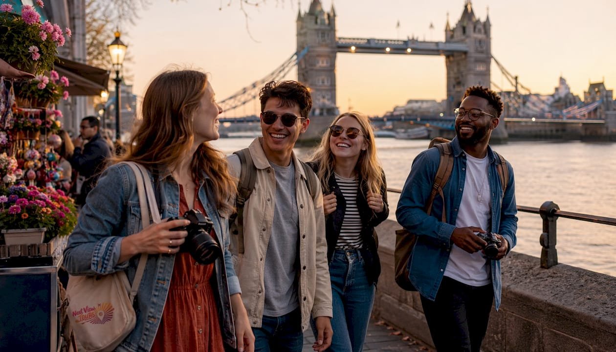 Tourists strolling near Tower Bridge London
