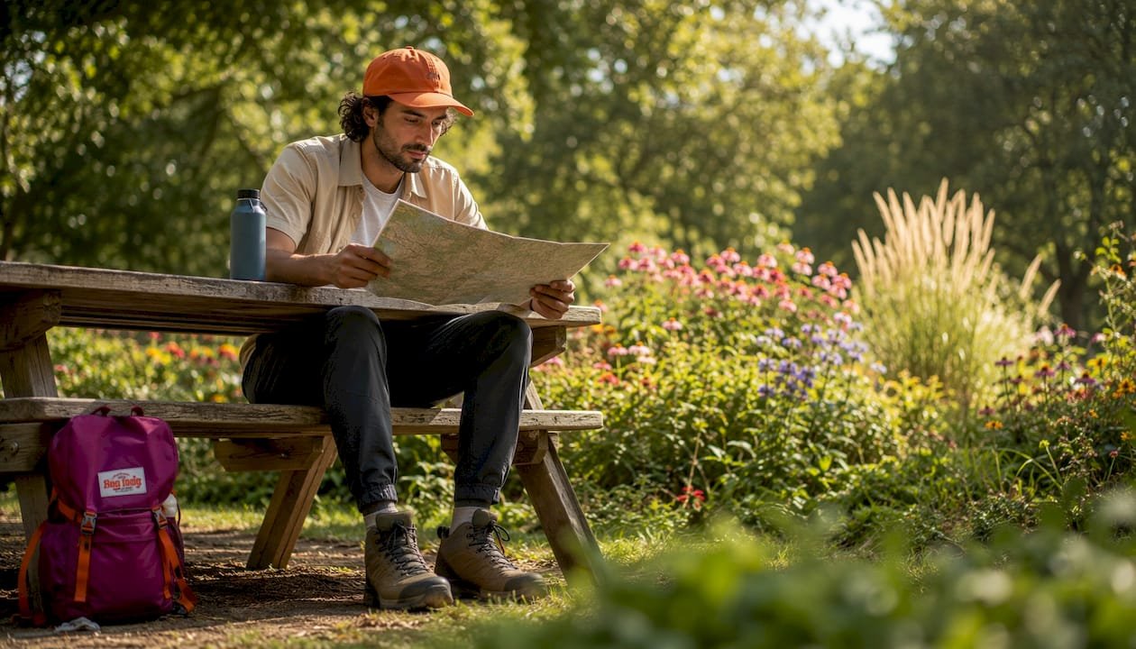 Traveler planning self-guided tour outdoors