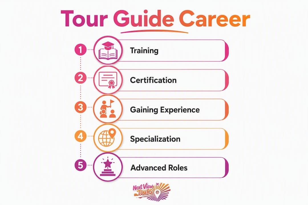 Infographic outlining tour guide career steps