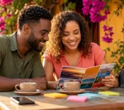 Couple planning romantic private tour at home