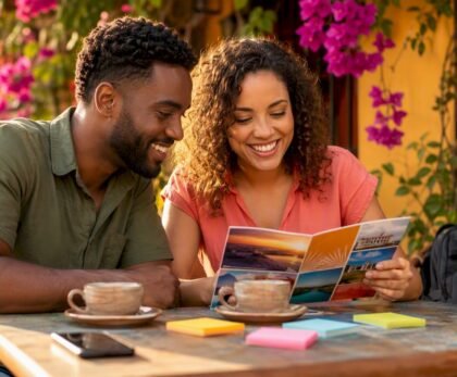 Couple planning romantic private tour at home