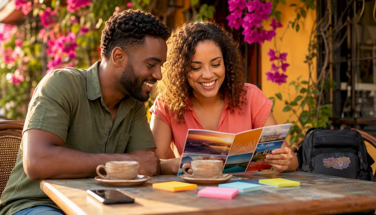 Couple planning romantic private tour at home