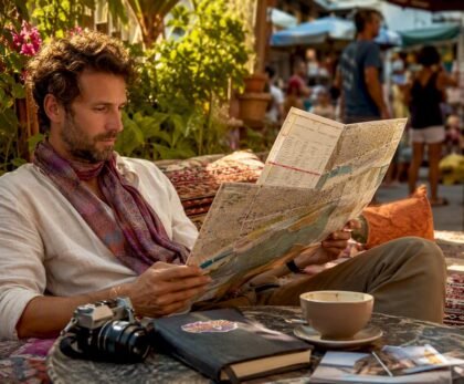 Traveler planning European day trips outdoors