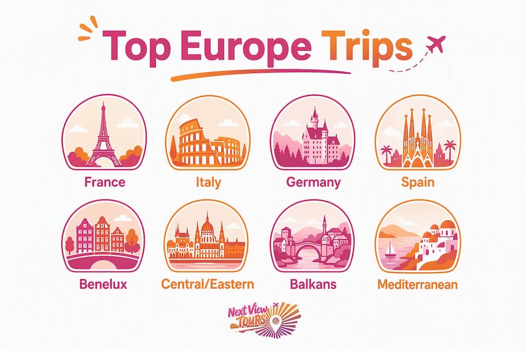 Infographic showing top Europe day trip regions in hierarchy