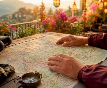 Hands holding map of Central Europe