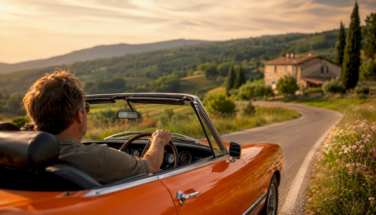 View from private guided tour car in countryside