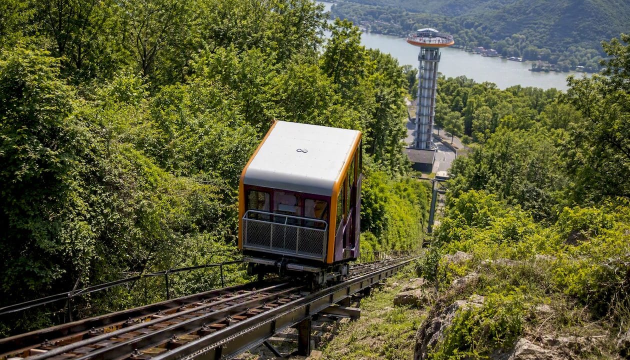Diana funicular ascending hill in Karlovy Vary
