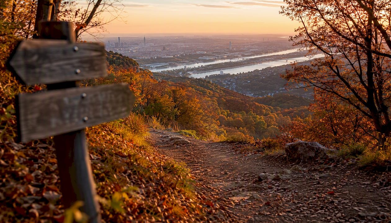 Panoramic Danube and Vienna view from Kahlenberg ridge