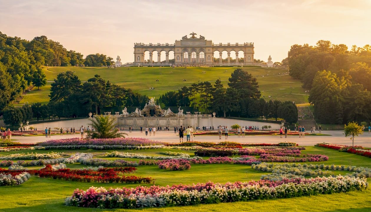 Schönbrunn Palace garden and Gloriette pavilion
