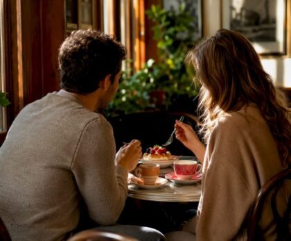 Shared coffee and dessert at Viennese café