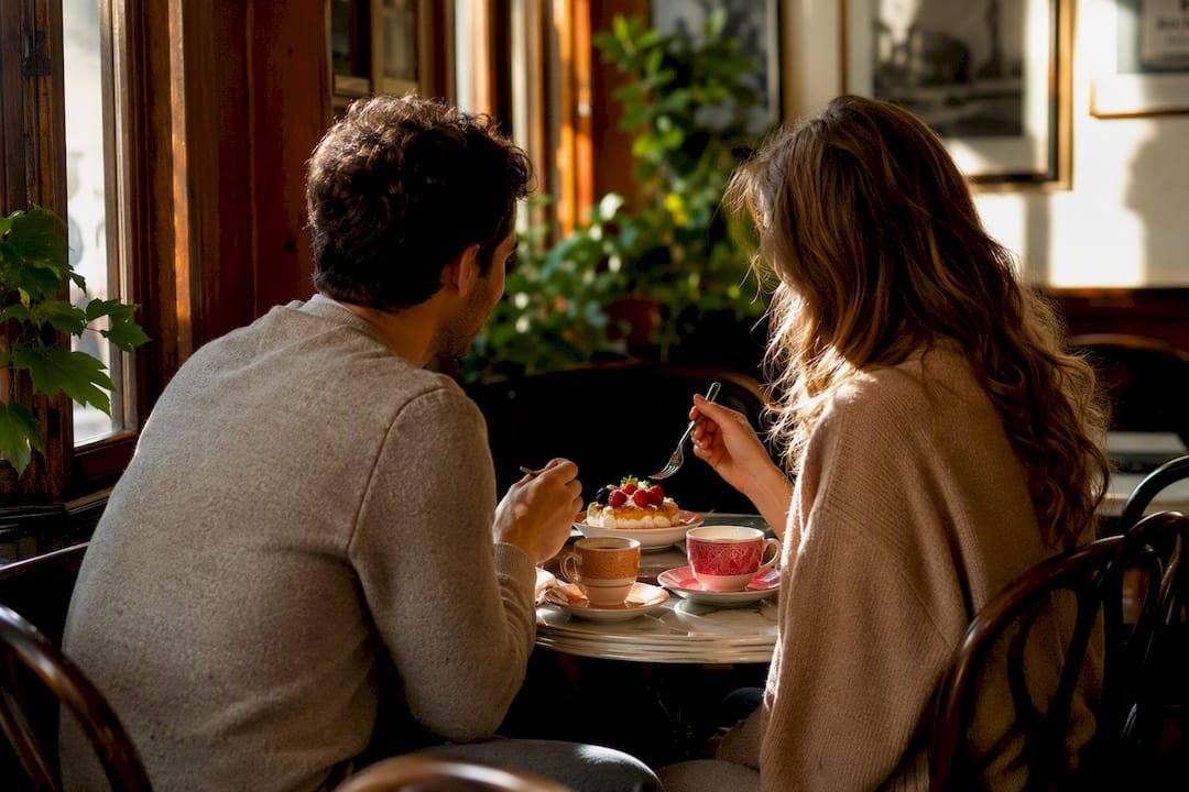 Shared coffee and dessert at Viennese café