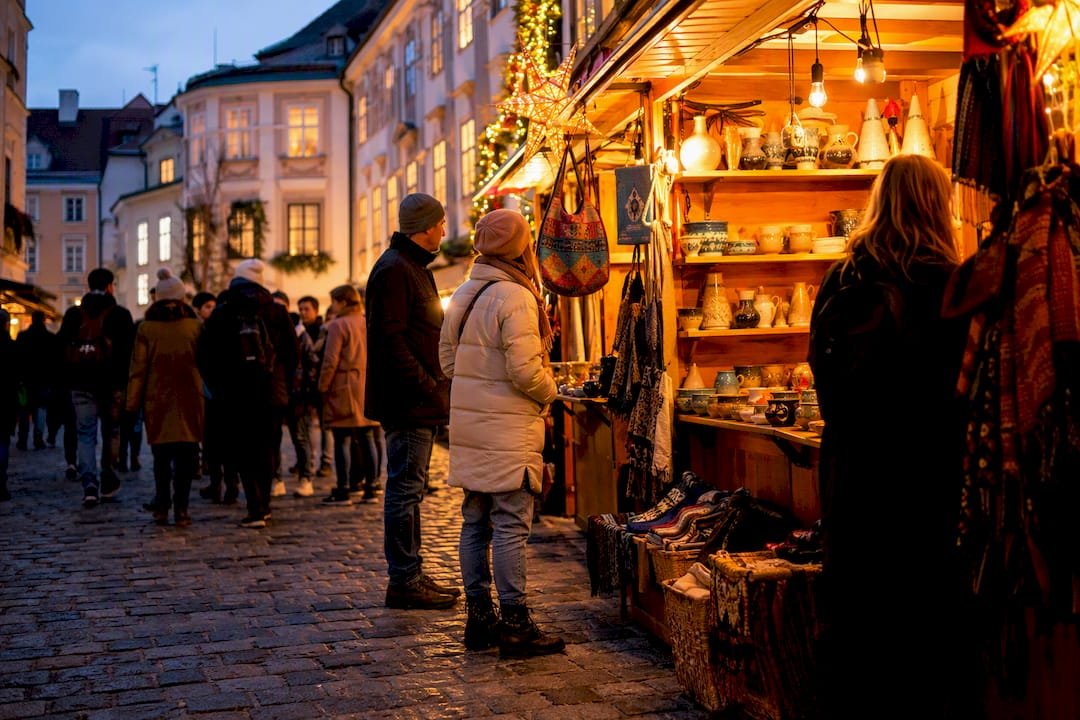Spittelberg market artisan stalls on cobbled street