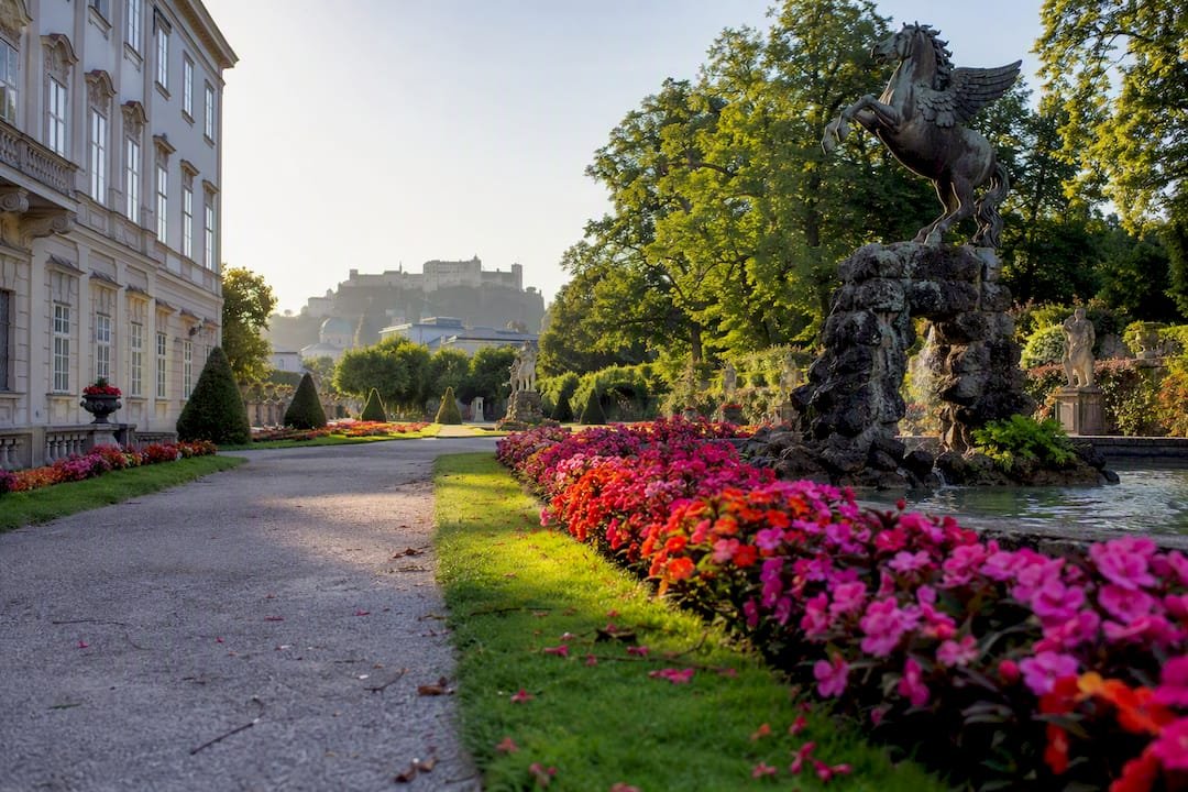 Mirabell Gardens with Pegasus Fountain in Salzburg