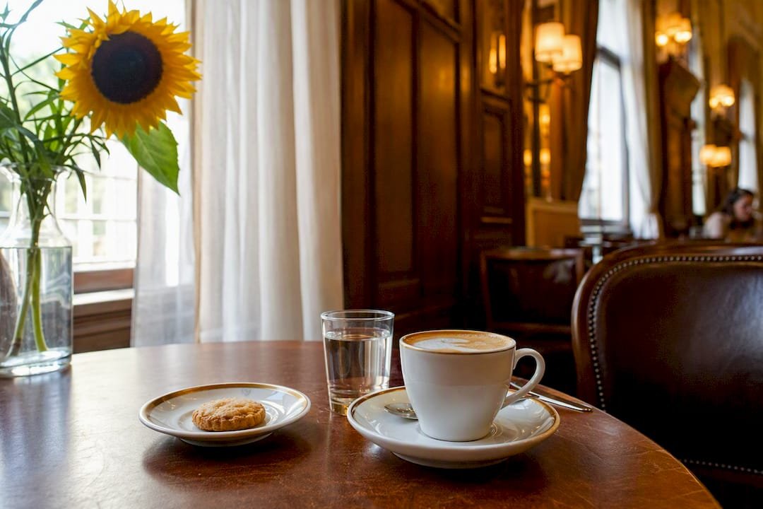 Traditional Viennese coffee cup on table