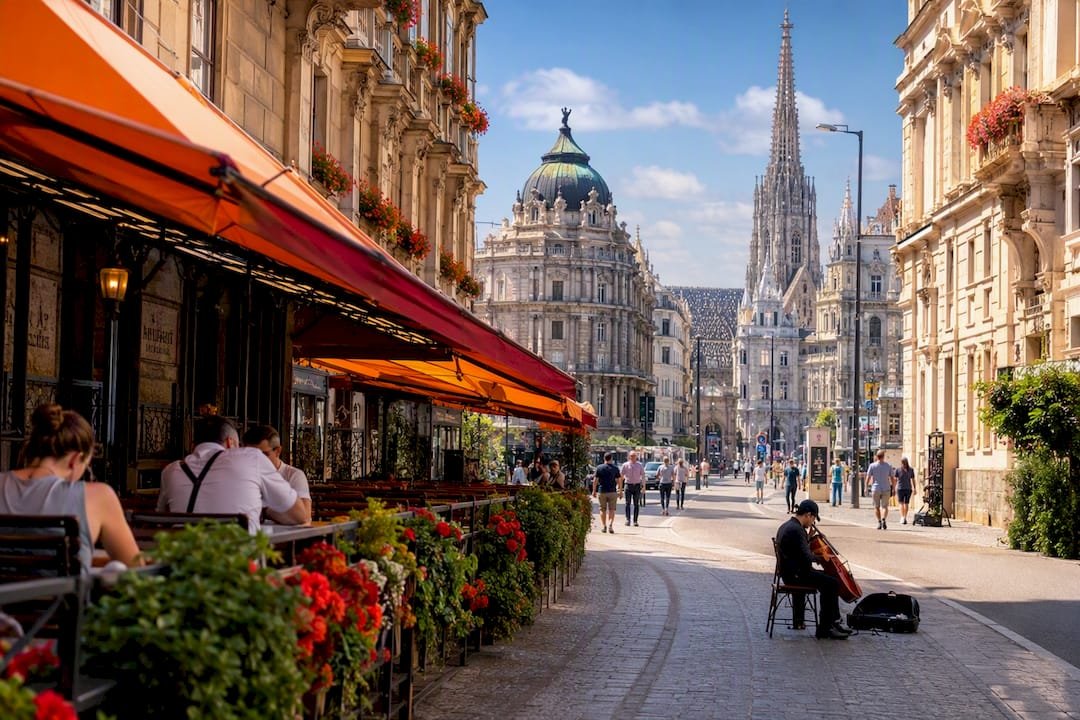 Vienna cityscape showing Ringstrasse and Hofburg Palace