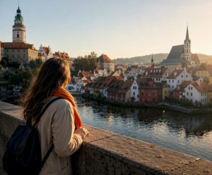 Cesky Krumlov historic center beside river