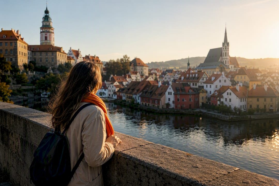 Cesky Krumlov historic center beside river
