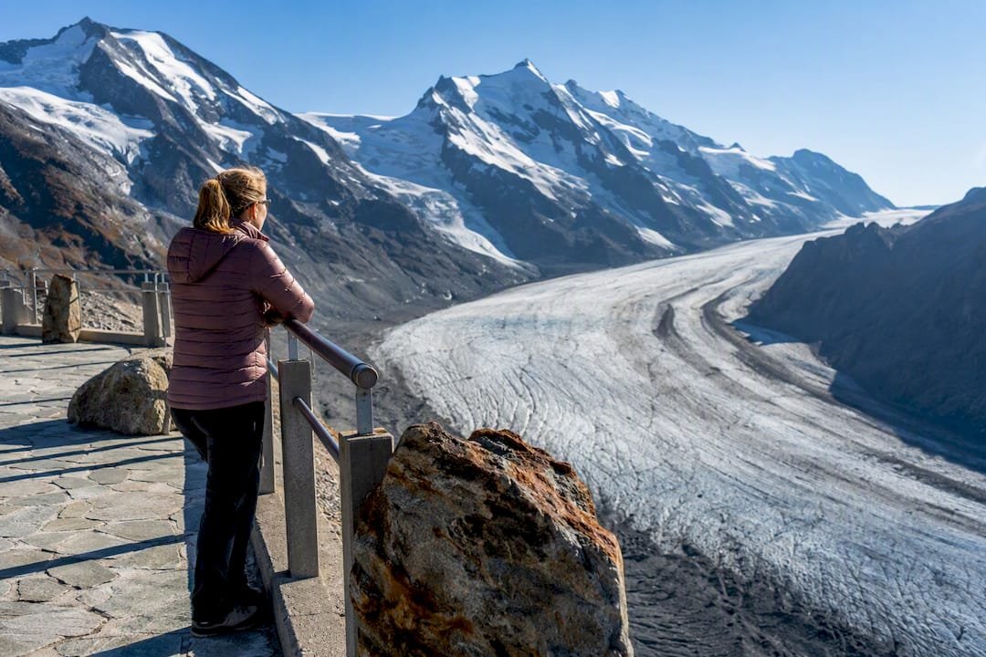 Pasterze glacier viewed from mountain terrace