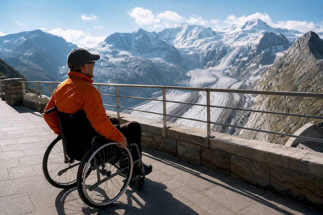 Wheelchair traveler viewing Pasterze glacier
