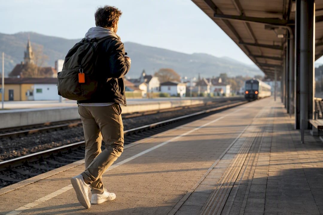 Traveler arriving at Melk train station