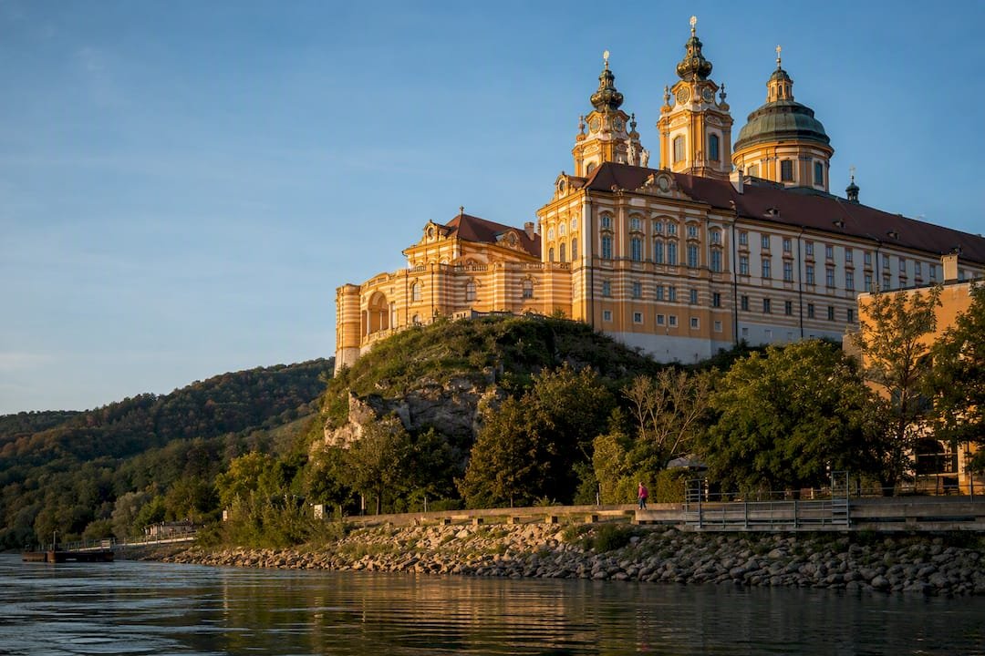 Melk Abbey above the Danube River