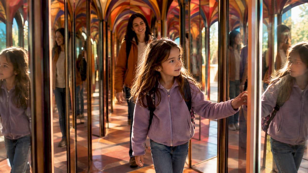Child exploring Petřín mirror maze